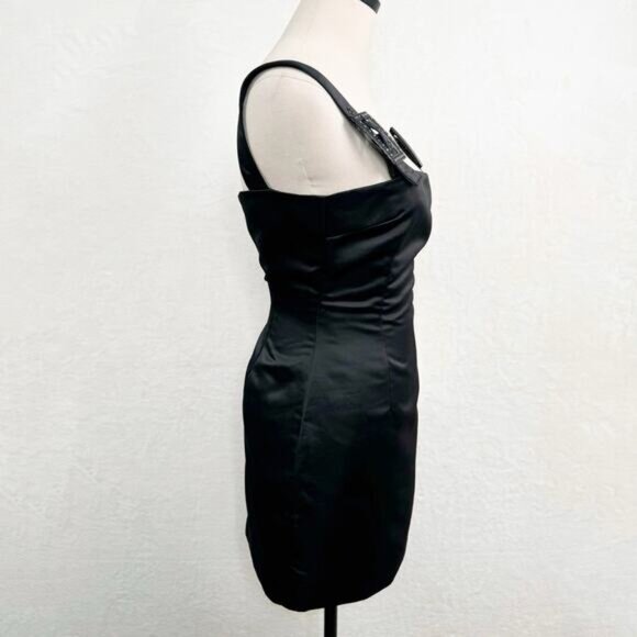 Cynthia Rowley Gigi Satin Dress Black Mini Rhinestone Cocktail Party LBD Size 0 - Picture 7 of 16